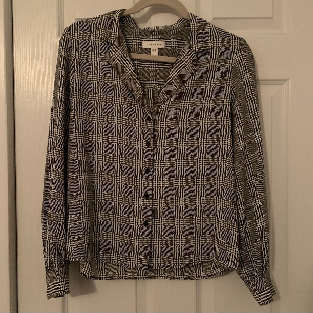 Topshop Plaid Button Down Blouse - image 1